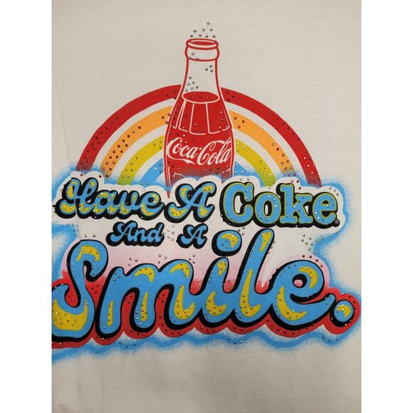 Women's Coca-Cola Graphic T-Shirt w/ Rhinestones Have a Coke and a Smile XS - Picture 2 of 8